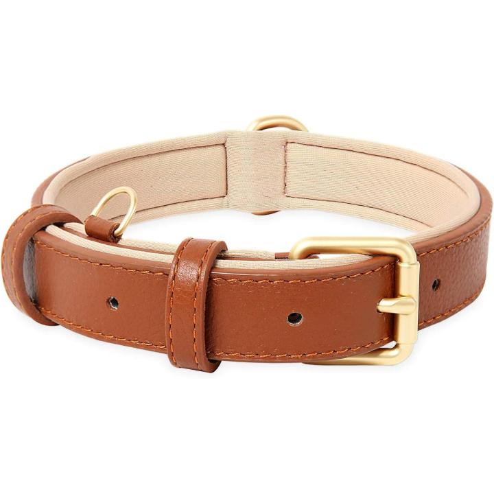 Collar de cuero para perro, ajustable, suave y acolchado, para perros medianos o grandes, color marrón, talla L