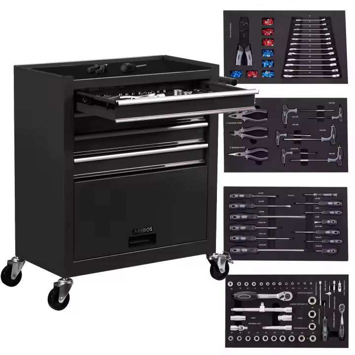 AREBOS Carro de Herramientas Carro de Taller con 4 Cajones inkl. Tools - 1