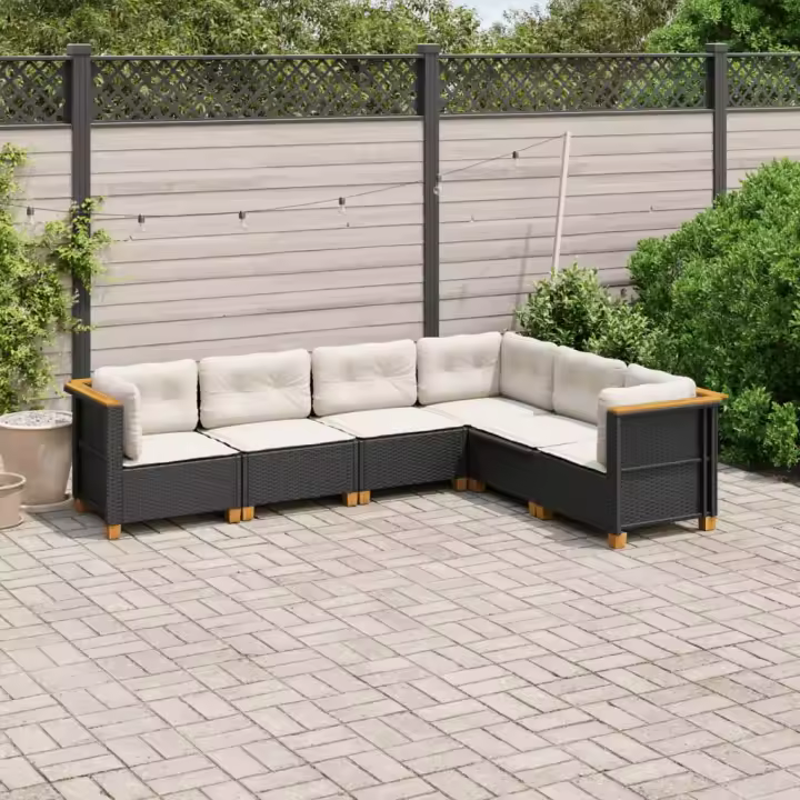 vidaXL Set de sofás de jardín 6 piezas y cojines ratán sintético negro - 1