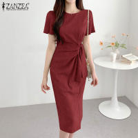 Vestido Bodycon Elegante De Verano ZANZEA Para Mujer Con Manga Corta Y Brecha En El Costado Vestido De Trabajo OL Con Cierre De Cremallera Y Decoración De Encaje Vestido Midi De Polyester - details 10