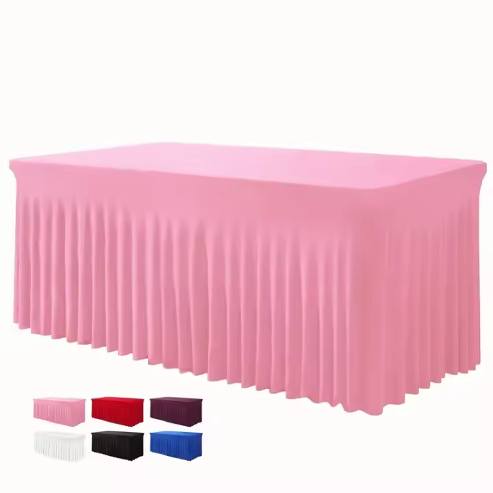 Cubierta De Mesa Rectangular 6ft Con Falda De Poliéster Ajustable En Spandex Color Negro Para Mesa De 6 Pies Cubierta De Mesa De Spandex - 1