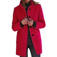 Chaqueta De Lana Para Mujer Con Bolsillos Cuello Lapel Larga Casual Invierno Abrigo Elegante De Color Sólido Talla plus - details 1