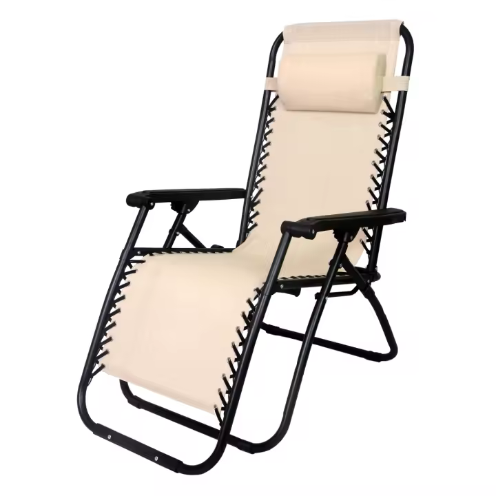 Silla Tumbona Hamaca Plegable Reclinable de gravedad cero y resistente para Playa, jardín, terraza - Hamaca Multiposiciones de Metal con cojín reposacabeza - Kmt Style - 1