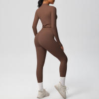 SSITO Traje de Yoga de 2 UDS., Conjunto Deportivo de Gimnasio para Mujer, chándales para correr con Cremallera, ropa Deportiva de entrenamiento, Camisa Deportiva Larga de manga, ropa de Yoga - details 5