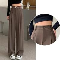 Pantalones Clásicos Para Mujer Estilo Coreano High Waist Pantalones Rectos Anchos De Oficina Moda Lady Pantalones Gris Talla Grande - details 4