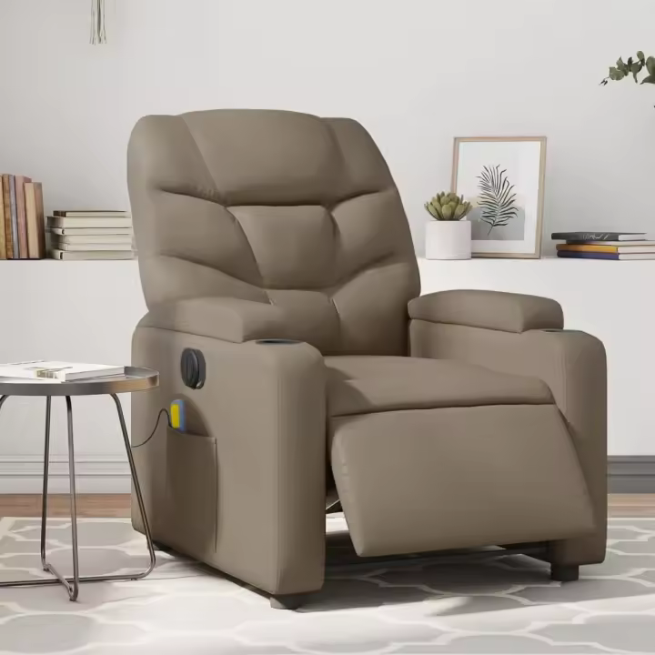 vidaXL Sillón reclinable de masaje eléctrico cuero sintético capuchino - 1