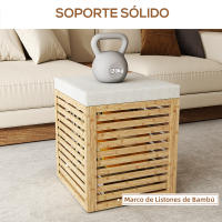 HOMCOM Baúl de Almacenaje para Dormitorio 122L/54,7L  Taburete de Almacenaje Tapizado en Lino Sintético con Cojín Marco de Bambú para Entrada Salón Gris y Natural - details 0