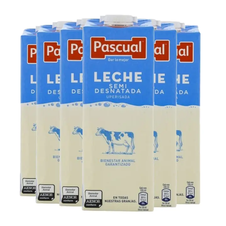 Leche semidesnatada Pascual 1 litro pack de 6 bricks x 2 pack, Total 12 litros - 1