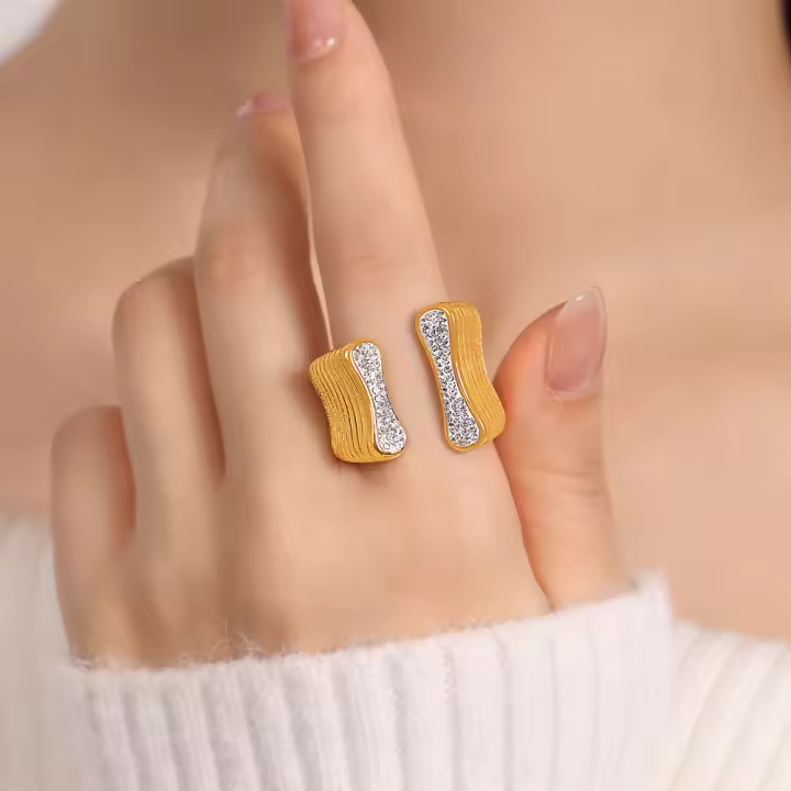 Anillo de cristal de circón con diamante de agua de cobre para mujer, grano grueso de acero inoxidable, hoja de arce, regalo de joyería - 1