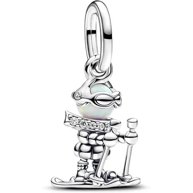 PANDORA Moments- Colgante de esquiador de plata de ley con circonitas, compatible con pulseras Moments y ME, Weiß, Plata de ley, Circonita cúbica，Incluye Caja Original - 1
