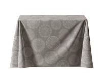 LaFábricadelasTelas - Falda Mesa Camilla Rectangular Primavera Verano Loneta estampada mandalas algodón color beige y gris. Faldón Faldilla enagüilla - details 1