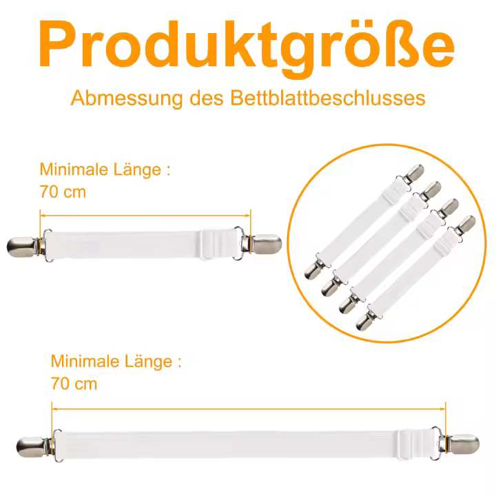 Pack de 4 tensores de sábanas ajustables, correas tensoras de sábanas de 70-230 cm, tensores de sábanas elásticos blancos, tensores de sábanas, tensores de sábanas ajustables con clips metálicos para sábanas, colchones, tablas de planchar, sofás - 1