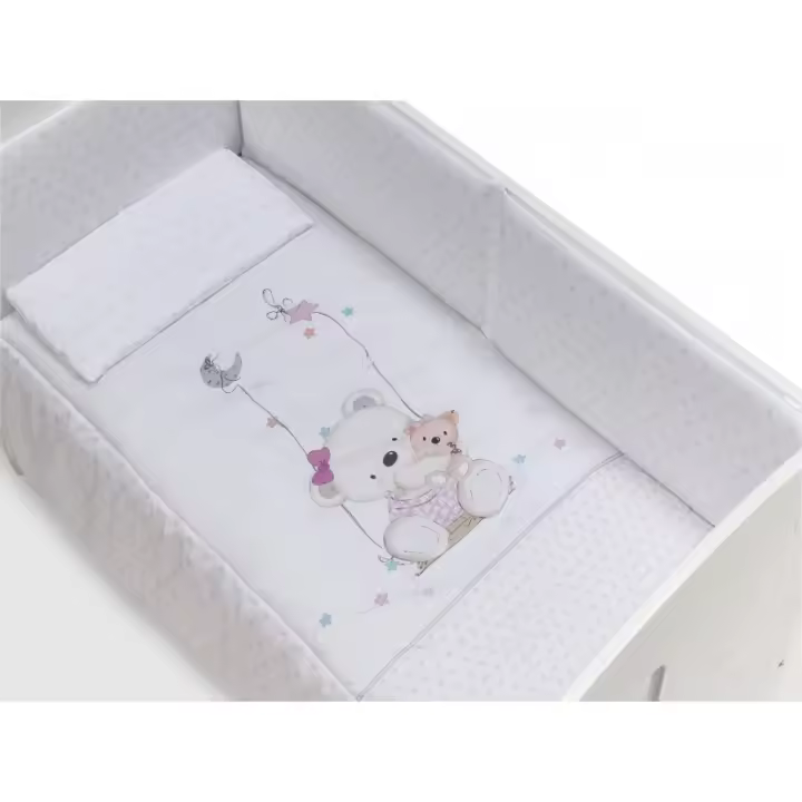 Edredón Cuna con Chichonera y Almohada Oso Columpio Rosa Interbaby - 1