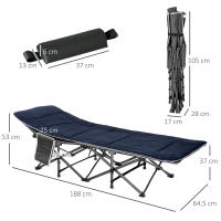 Outsunny Cama de Camping Plegable Cama de Acampada con Cojín Almohada Bolsillo Lateral Bolsa de Transporte y Marco de Acero Carga 150 kg para Playa Senderismo 188x64,5x53 cm Azul - details 2
