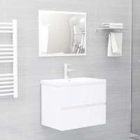 vidaXL Juego de muebles de baño 2 pzas madera contrachapada en color Negro/Blanco brillante/Gris hormigón y más | almacenamiento funcional diseño moderno para baño dormitorio sala - details 3