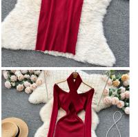 Vestido Largo Elegante De Otoño Invierno Para Mujer Con Cuello Haltera Y Cintura Ajustada Vestido Bodycon Coreano Para Oficina Vestidos De Suéter - details 25