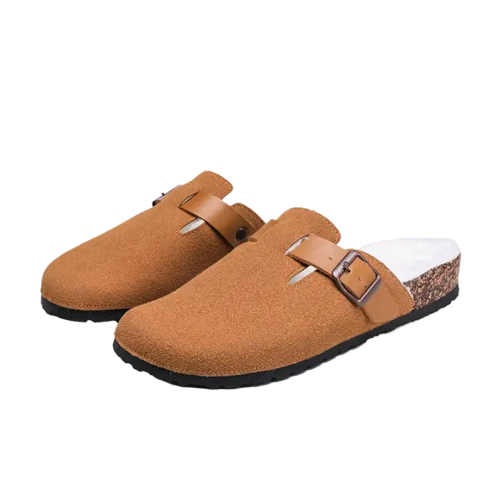 Zapatillas De Hombre De Algodón Mitad De Paquete Con Cuero Y Lana Auténtica Suela De Madera Para Otoño E Invierno Zapatos Caseros Fuera De Casa Talla Verdadera - 1