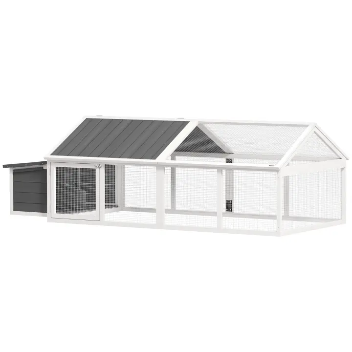 PawHut Gallinero de Madera Gallinero Grande de Exterior de 2 Pisos para 4-8 Gallinas con Techo Abatible Corral Puertas con Cerradura y Nido 240x112,5x76 cm - 1