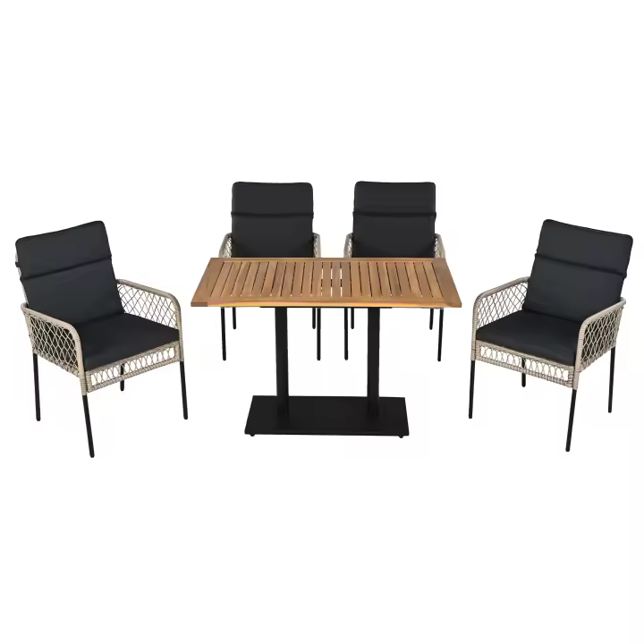 Juego de 5 piezas de Mesa y sillas de Coqueto al Aire Libre para 4 personas, tablero de Madera de Acacia maciza, Sillas envuelve de trinquete PE para venir en patio trasero y Jardín - 1