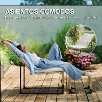 Outsunny Conjunto de Sillón de Jardín con Reposapiés de Ratán Sintético Sillón para Exterior con Cojín Acolchado y Estructura de Acero Natural y Beige - details 4