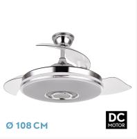 FABRILAMP PREMIUM Ventilador Dc Noto 72w 6120lm Cromo 3asp.desp.6velocidades 108d 3 Colores+rgb Bluetooth, Remoto, Memoria Y Altavoz Incluye mando a distancia y dos tijas de 10 y 25 centímetro Productos originales calidad de confianza - details 2