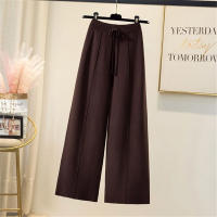Pantalones De Punto Para Mujer Cintura Alta Elasticidad Bermudas Casuales Caídas Con Cordón Pierna Recta Y Ancha Para Primavera Otoño - details 0