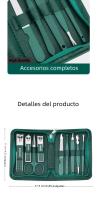 Set De Manicura Profesional Verde Con 9 Piezas Y Estuche De Cuero Herramientas Para Cuidado Del Rostro Y Pies Incluye Tijeras De Uñas De Acero Inoxidable - details 9