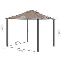 Outsunny Cenador de Jardín 3x3m Pabellón con Doble Techo y Mosquiteras Laterales con Cremallera Buena Ventilación para Terraza Eventos Fiestas Bodas Marrón y Blanco - details 2