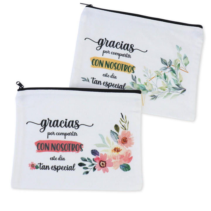 Pack de 6 a 36 neceseres mujer con mensaje, 2 diseños en tela con cremallera, regalos bonitos y útiles para invitadas de boda o bautizo, recuerdos especiales de evento, Regalantes Store
