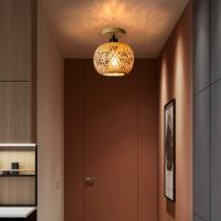 Lámpara De Techo Retro LED De Bambú Tejida Para Pasillo Sala De Estar Iluminación Decorativa E27 Fuente De Alimentación AC 220V - details 2