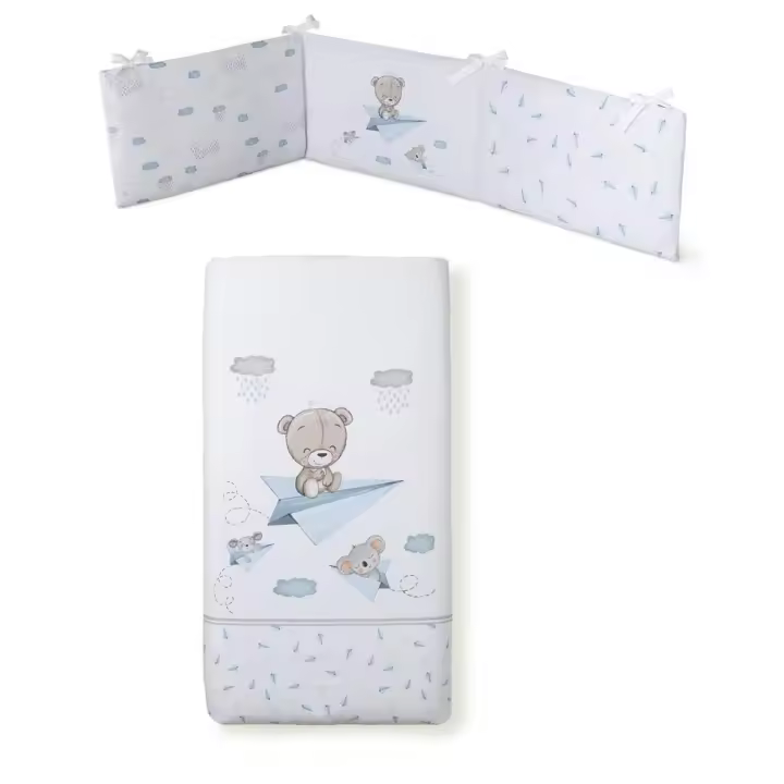 INTERBABY SET DE 2 PIEZAS FUNDA NORDICA CON RELLENO + CHICHONERA MODELO PAPER PLAIN EN AZUL/ ROSA y GRIS - 1