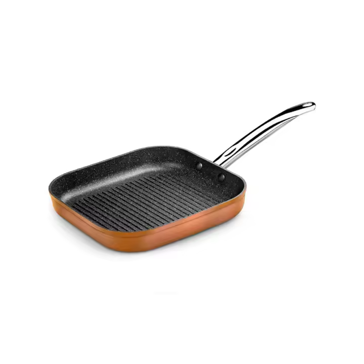 Monix Copper - Sartén antiadherente parrilla Grill en aluminio forjado con rayas. 28 cm. Para cocina de gas, vitro o inducción - 1