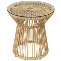 Outsunny Mesa Auxiliar de Ratán Sintético Mesa de Centro Redonda con Tablero de Vidrio Templado y Marco de Metal Carga 30 kg para Patio Jardín Balcón Ø40x42 cm - details 0