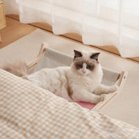 Cama Colgante Para Gato De Alta Calidad En Madera Hamaca Para Ventana Fácil De Lavarse Almohadilla De Tela De Algodón Para Gato Joven - details 10