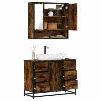 vidaXL Set de muebles baño 2 pzas madera contrachapada en color Roble ahumado/Roble Sonoma/Gris sonoma y más | almacenamiento funcional diseño moderno para baño dormitorio sala - details 0
