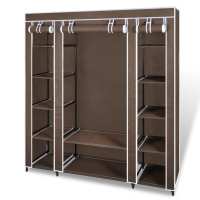 vidaXL Armario de tela compartimentos y varillas 45x150x176cm en color Marrón/Negro | almacenamiento funcional diseño moderno para baño dormitorio sala - details 0