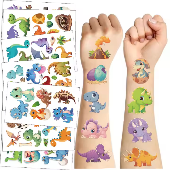 10 Hojas De Pegatinas De Tatuaje Temporal Dinosaurios Para Niños Regalo De Juguete Adhesivo Para Brazos Y Cuerpo Resistente Al Agua - 1