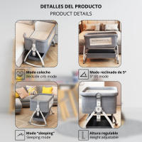 LUTODY - Cuna 3 en 1 convertible - Hasta 13 kg, Mecedora, Colecho, Altura ajustable, Inclinación, 4 ruedas, Bloqueo de seguridad, Colchón ergonómico incluido - details 1
