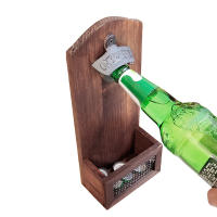 Abrepuertas De Madera Para Cervecilla Y Vino Con Cather Para Botellas Vintage Para Cocina Fiesta Barra Montado En La Pared - details 2