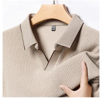 Camisa Polo De Lana De Color Sólido Para Hombre Primavera Otoño Cuello En Escalera De Lujo Calidad Diseño Casual Top De Manga Larga - details 1