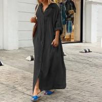 Nueva Túnica De Verano Para Mujer 2024 Algodón Y Lino Suéter De Playa Con Cierre Único Manga Larga Vestido A-Line De Cintura Baja - details 2