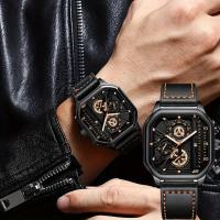 Reloj De Lujo Para Hombre Con Pantalla Grande Y Correa De Cuero PU Reloj Deportivo Casual Cuadrado Movimiento De Cuarzo - details 2