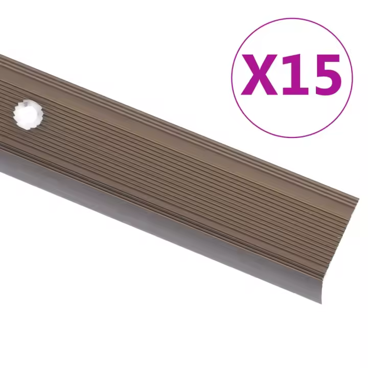 vidaXL Perfiles de peldaños forma de L 15uds aluminio marrón 100 cm - 1