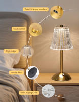 Lámpara De Mesa LED Cristal Dimmer Recargable Luz Nocturna Para Lectura Cama Dormitorio Decoración Retro Hotel Bar - details 6