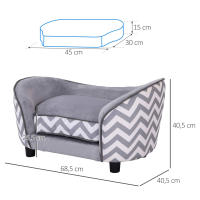 Pawhut Sofá para Mascotas Sofá Acolchado para Perros y Gatos de Madera con Cojín Grueso Patas y Bolsillo de Almacenaje 68,5x40,5x40,5 cm Gris - details 2