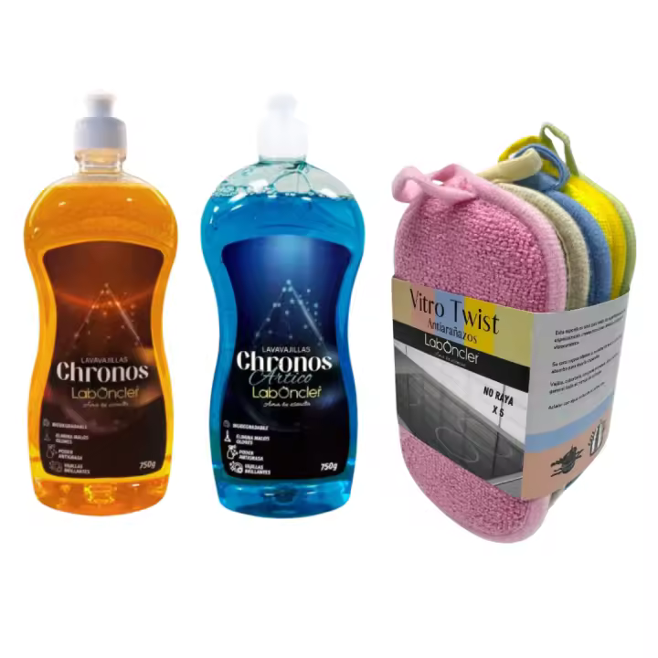 Lavavajillas Chronos de Laboncler  +  Estropajos Esponjas Especial Vitro –  Fórmula Desengrasante y Antigrasa para una Limpieza Profunda y Eficaz. Super Limpiador para Uso con Ecojin, 100% Original, Ideal para Placas Vitrocerámicas y Superficies Delicada - 1