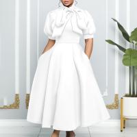 Vestido Elegante De Fiesta Para Mujer 2024 Con Cuello Con Lazo Manga Corta Cintura Alta A-Line Plisado Hasta El Tobillo Vestido De Cumpleaños - details 45
