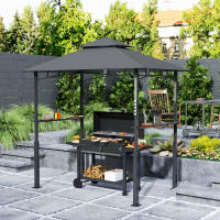 Cenador para Barbacoa con LED 243x148x248 cm Cenador de Jardín ignífugo e impermeable con Techo Doble, laterales, Cenador de Jardín con Protección UV, Carp metálica para Baracoas de Fiesta Gris - details 3