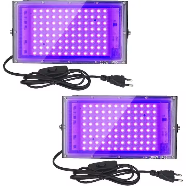 2 Stck 100 W UV-LEDFlutlicht, Schwarzlicht, IP65, wasverdicht, ultravioleta LED-Lampe, Effekteleuchtung FR Acuario, Fiesta, Neonmalerei, fluorescente Luz - 1