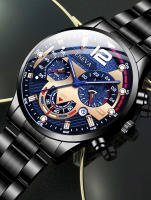 Reloj De Cuarzo Para Hombre Con Calendario Y Diseño Mecánico De Cinturón De Acero De Aluminio Negro Accesorio Casual Diario - details 2
